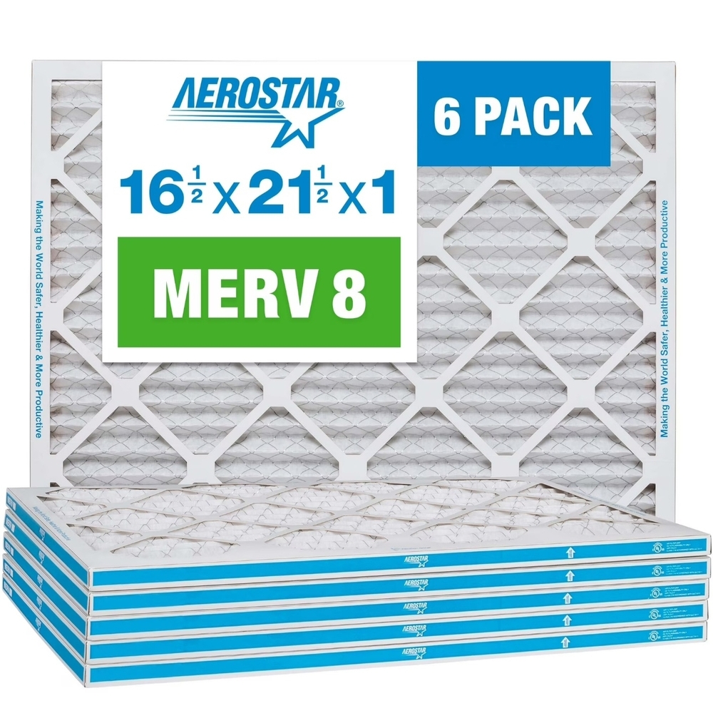 Aerostar 16 1/2 x 21 1/2 x 1 MERV 8 Pleated Air Filter, AC Furnace Air Filter, 6